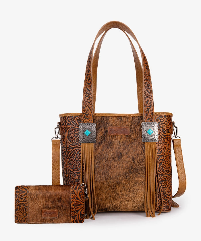 Wrangler_Cowhide_Fringe_Concealed_Carry_Purse_Set_Brown