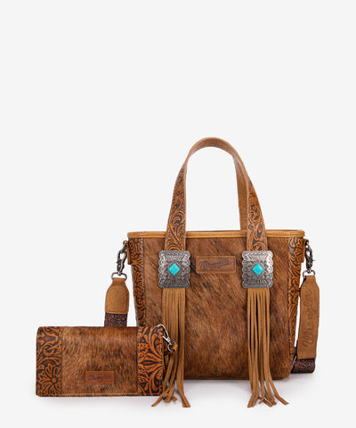  Analyzing image     Wrangler_Cowhide_Fringe_Concealed_Carry_Purse_Set_Brown