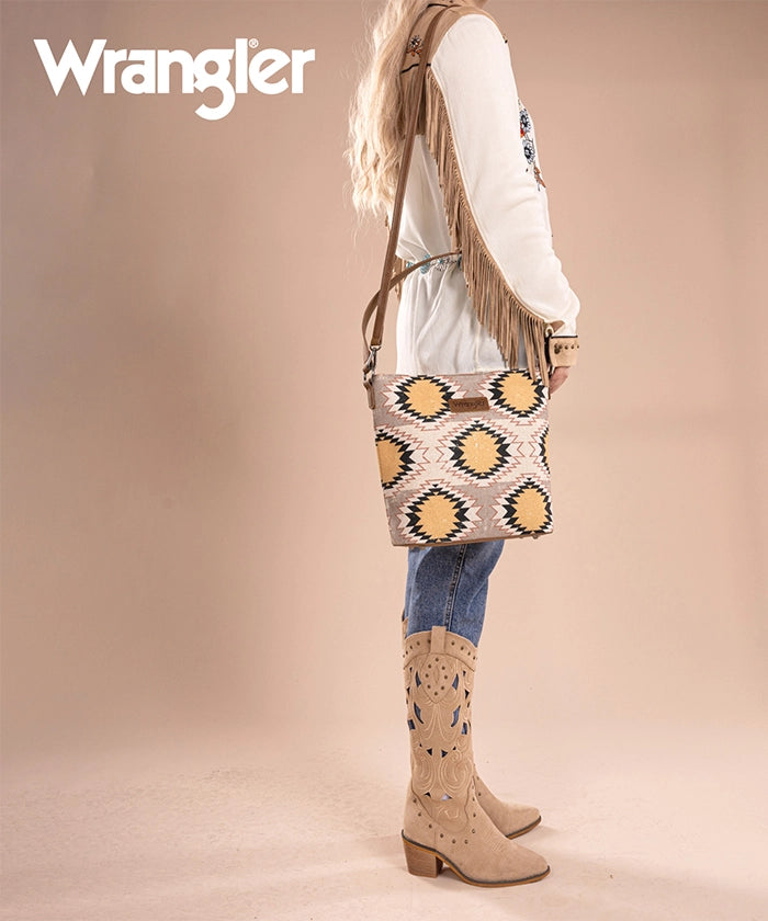 Wrangler Dual Sided Print Canvas Shoulder Bag Beige