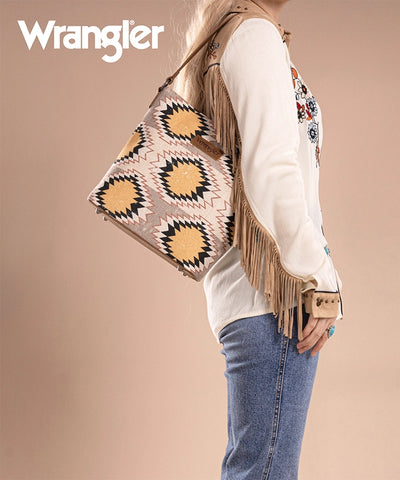 Wrangler Dual Sided Print Canvas Shoulder Bag Beige