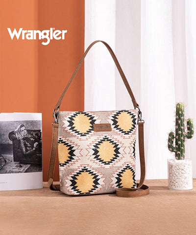 Wrangler Dual Sided Print Canvas Shoulder Bag Beige