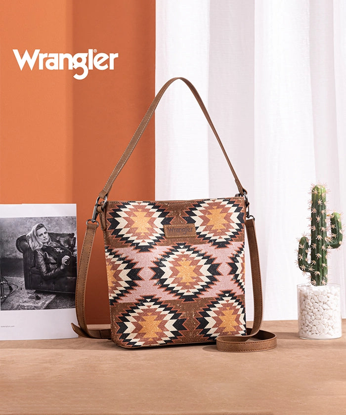 Wrangler Dual Sided Print Canvas Shoulder Bag Brown