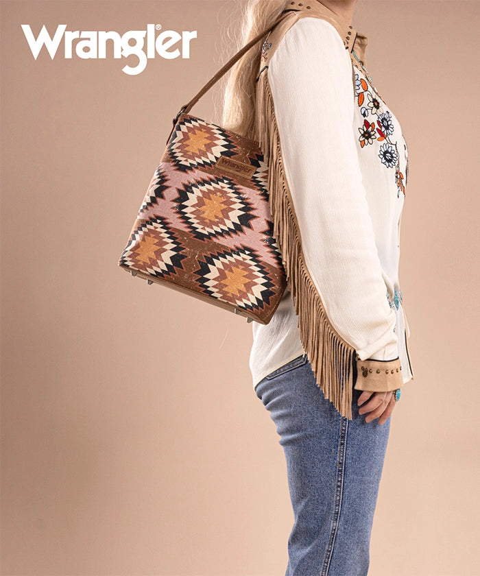 Wrangler Dual Sided Print Canvas Shoulder Bag Brown