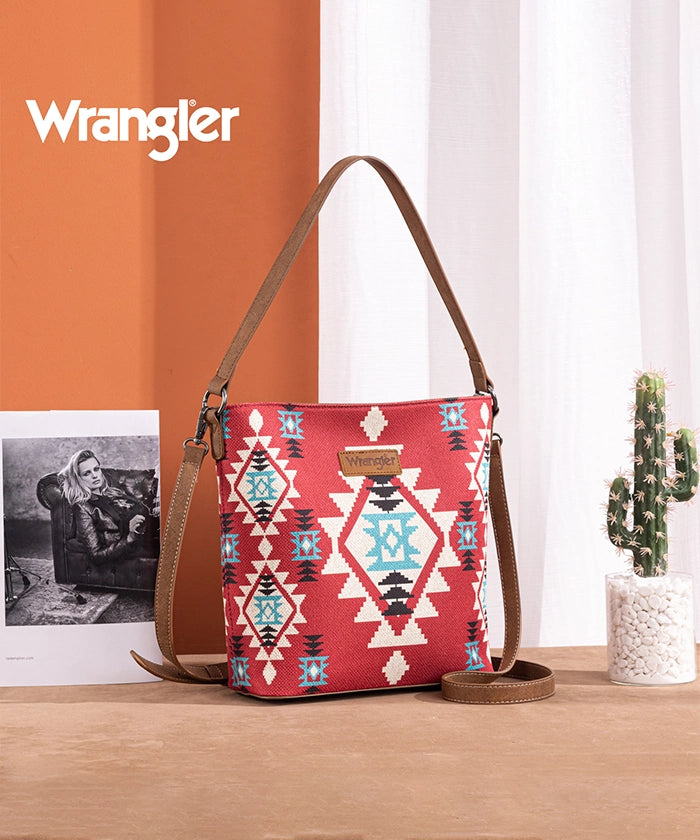 Wrangler Dual Sided Print Canvas Shoulder Bag  Burgundy