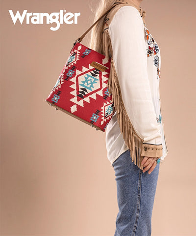 Wrangler Dual Sided Print Canvas Shoulder Bag  Burgundy