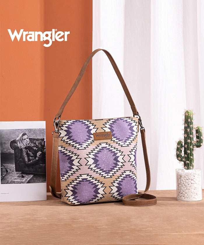 Wrangler Dual Sided Print Canvas Shoulder Bag Purple