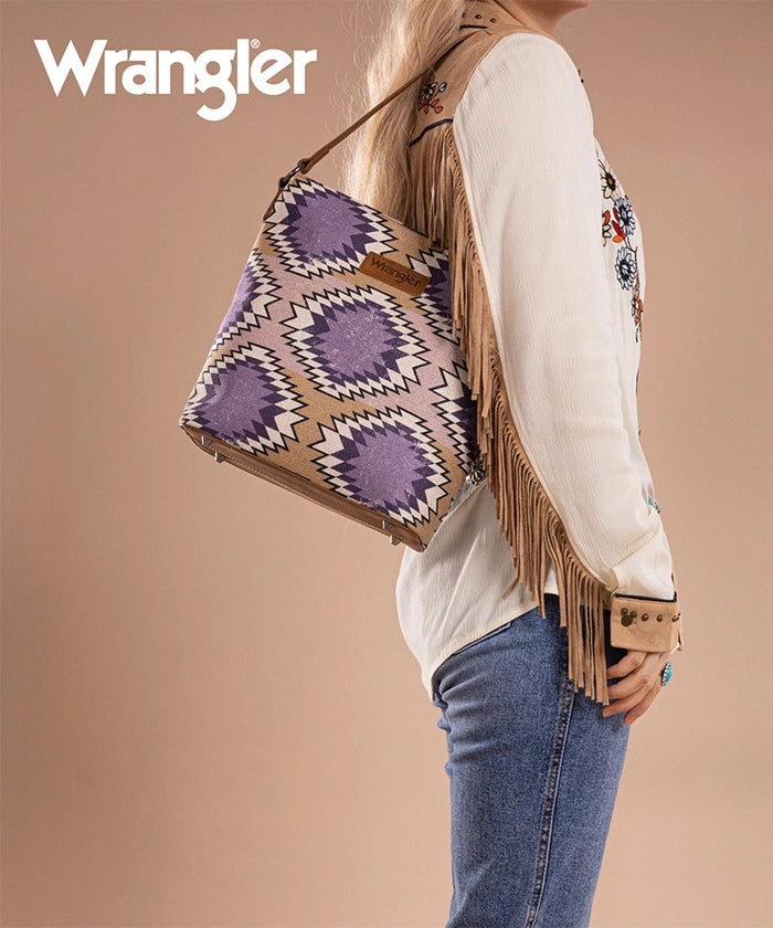 Wrangler Dual Sided Print Canvas Shoulder Bag Purple