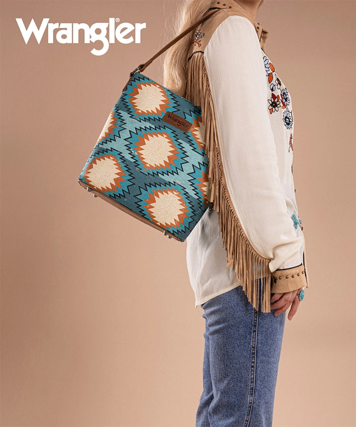 Wrangler Dual Sided Print Canvas Shoulder Bag Turquoise