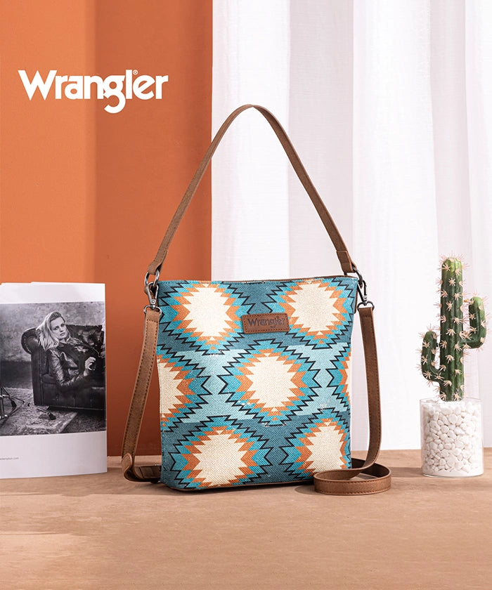 Wrangler Dual Sided Print Canvas Shoulder Bag Turquoise