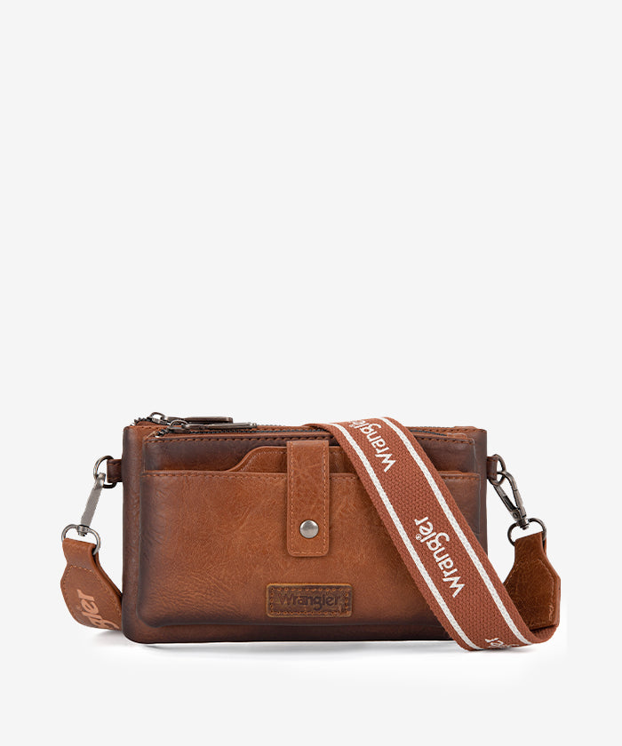 Wrangler Dual Zipper Crossbody Bag Brown