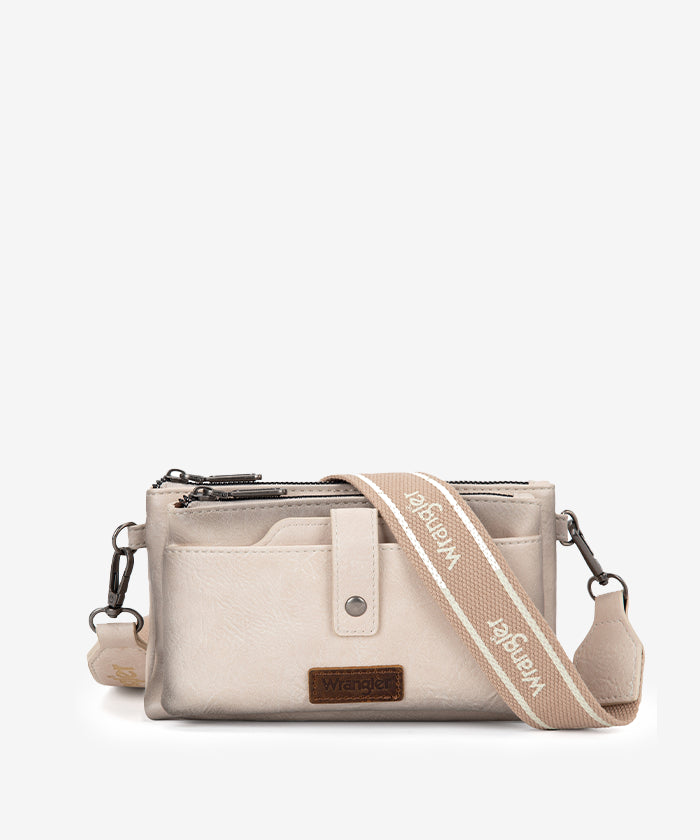 Wrangler Dual Zipper Crossbody Bag Tan