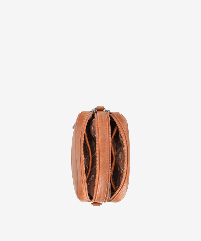 Wrangler Dual Zipper Stitch Crossbody Bag Brown