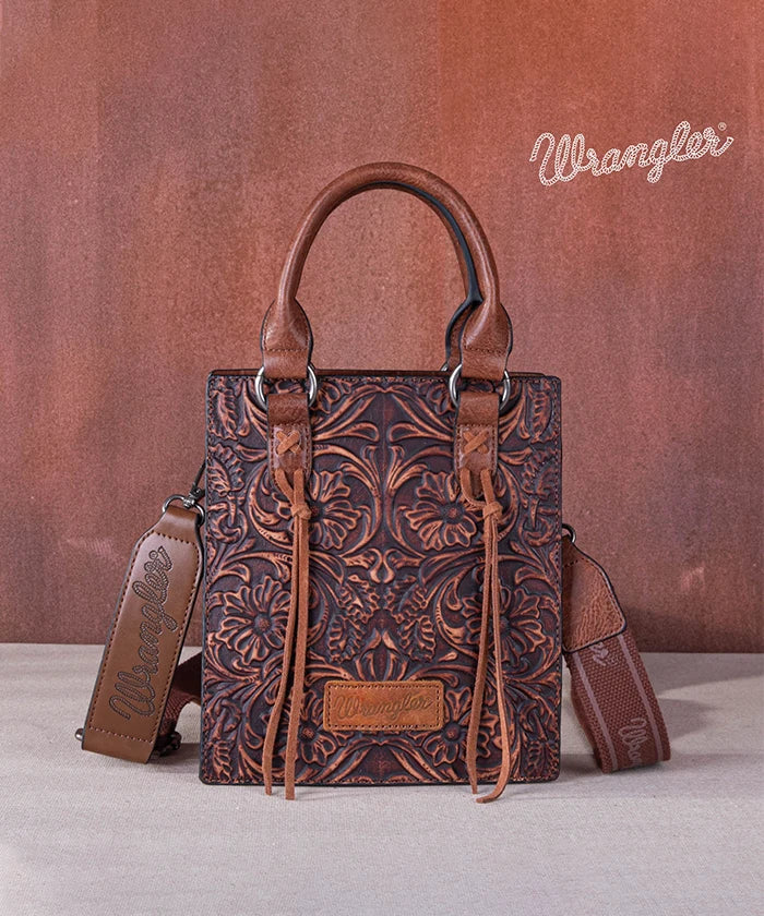 Wrangler Embossed Top Handle Mini Crossbody Brown