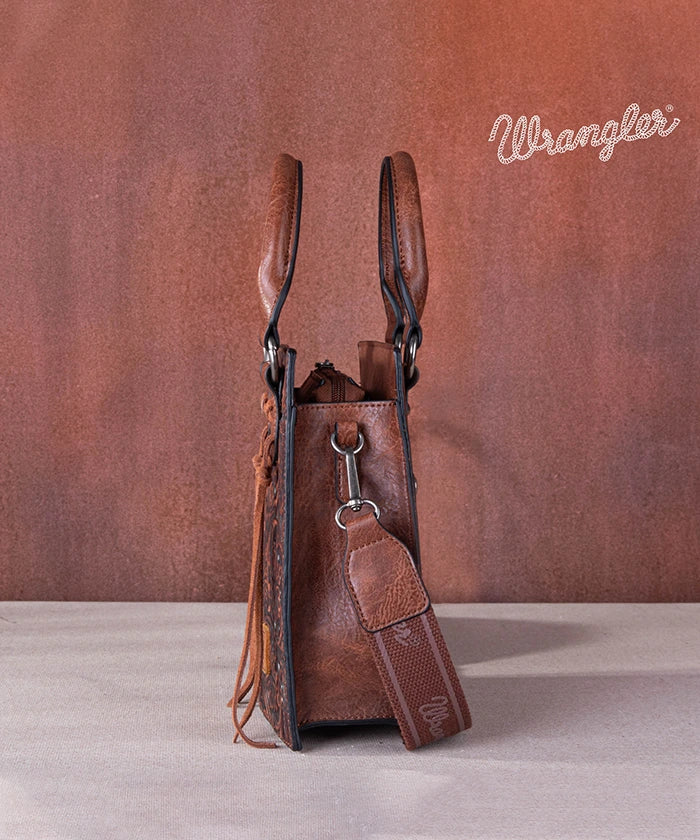Wrangler Embossed Top Handle Mini Crossbody Brown