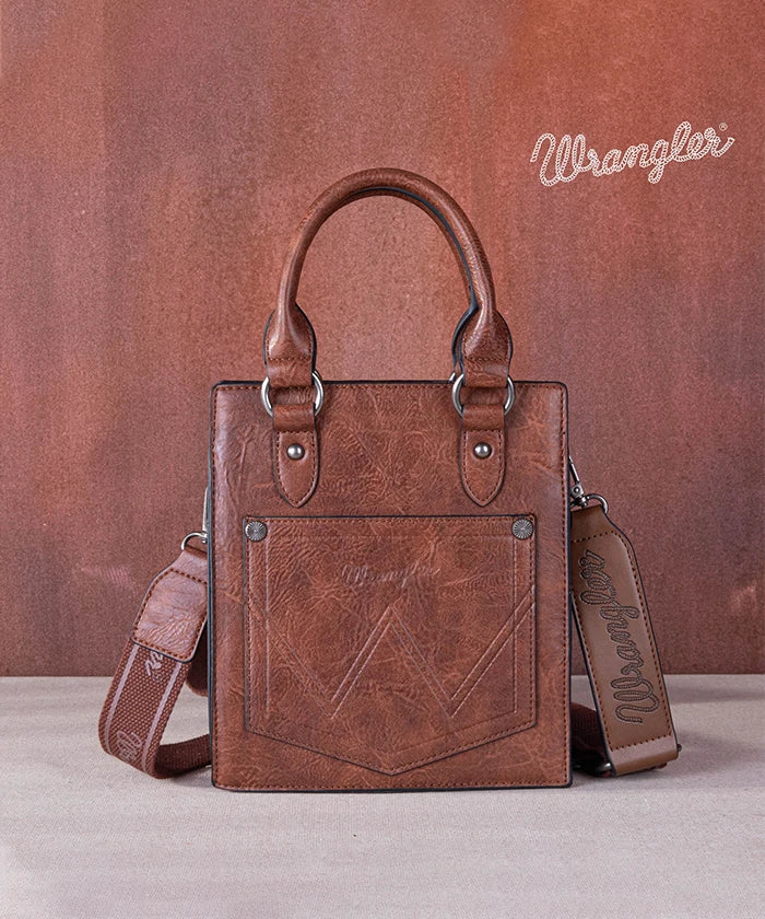 Wrangler Embossed Top Handle Mini Crossbody Brown