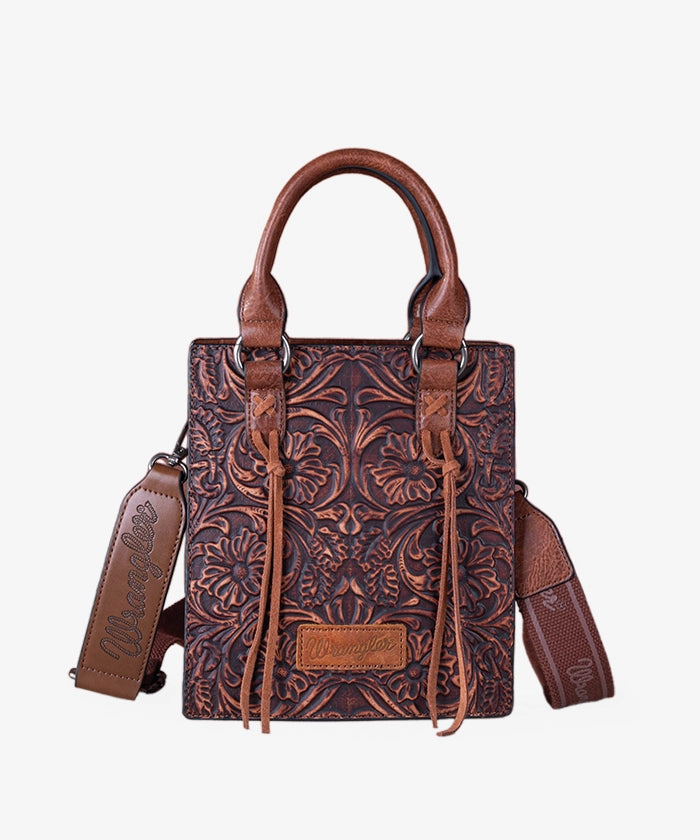 Wrangler Embossed Top Handle Mini Crossbody Brown