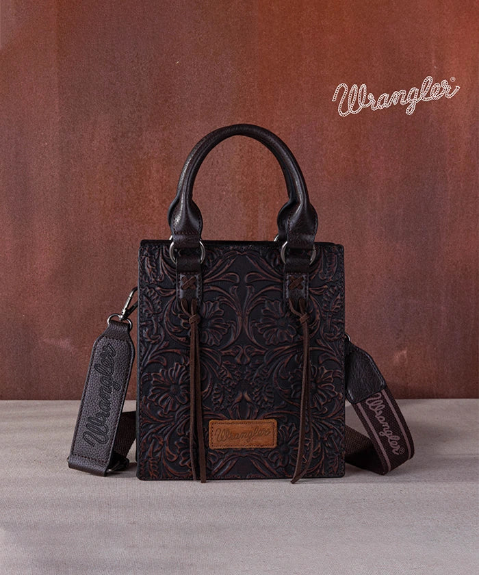 Wrangler Embossed Top Handle Mini Crossbody Coffee