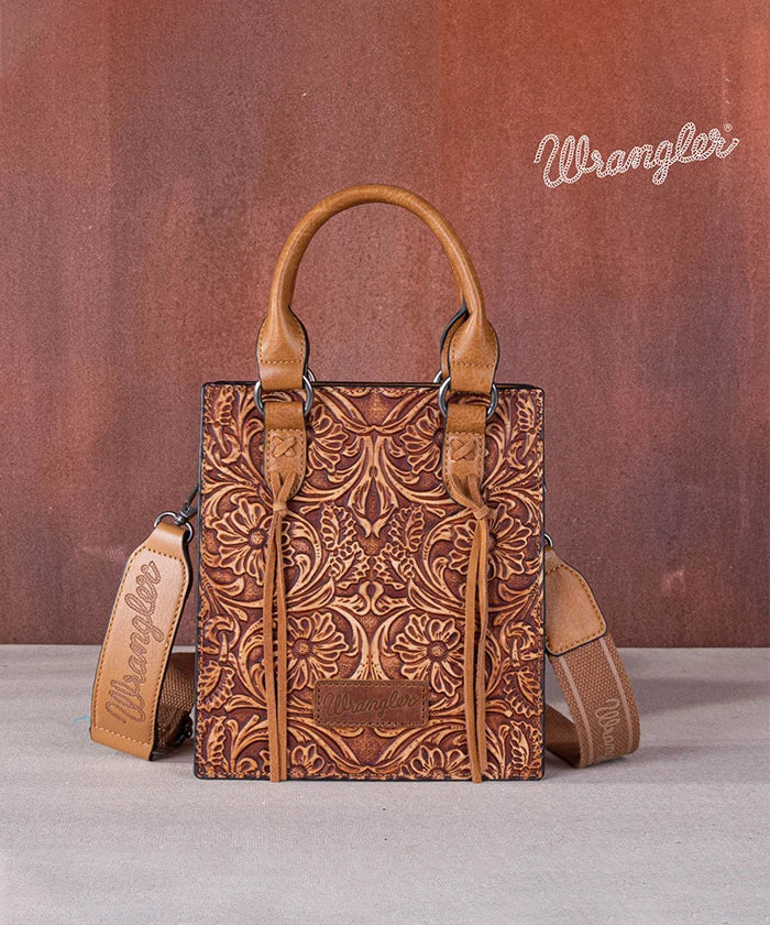Wrangler Embossed Top Handle Mini Crossbody Light Brown