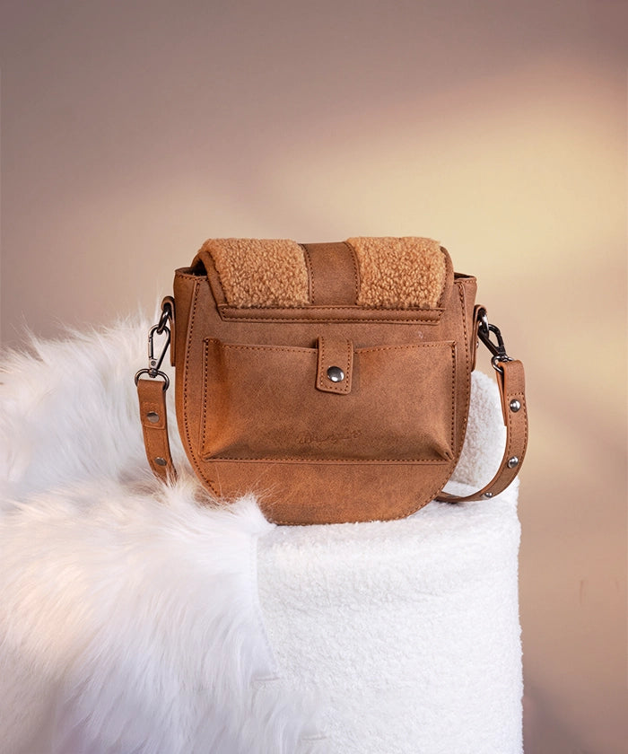 Wrangler Faux Shearling Flap Crossbody Purse Brown