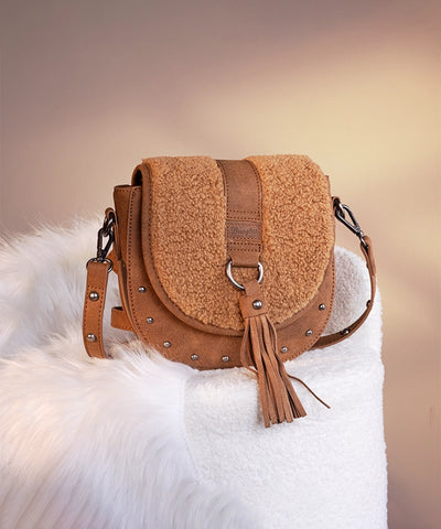 Wrangler Faux Shearling Flap Crossbody Purse Brown