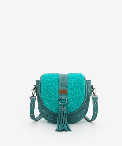 Wrangler Faux Shearling Flap Crossbody Purse Turquoise