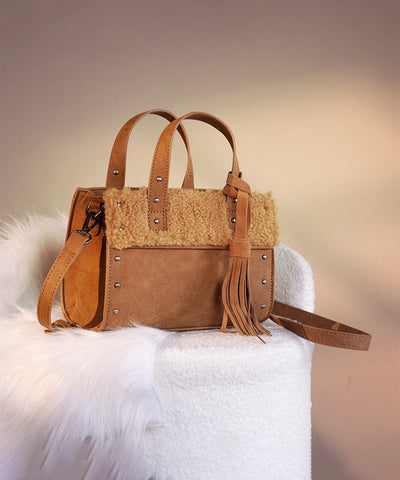 Wrangler Faux Shearling Tote Bag Brown