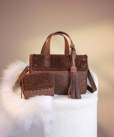 Wrangler Faux Shearling Tote Bag Coffee