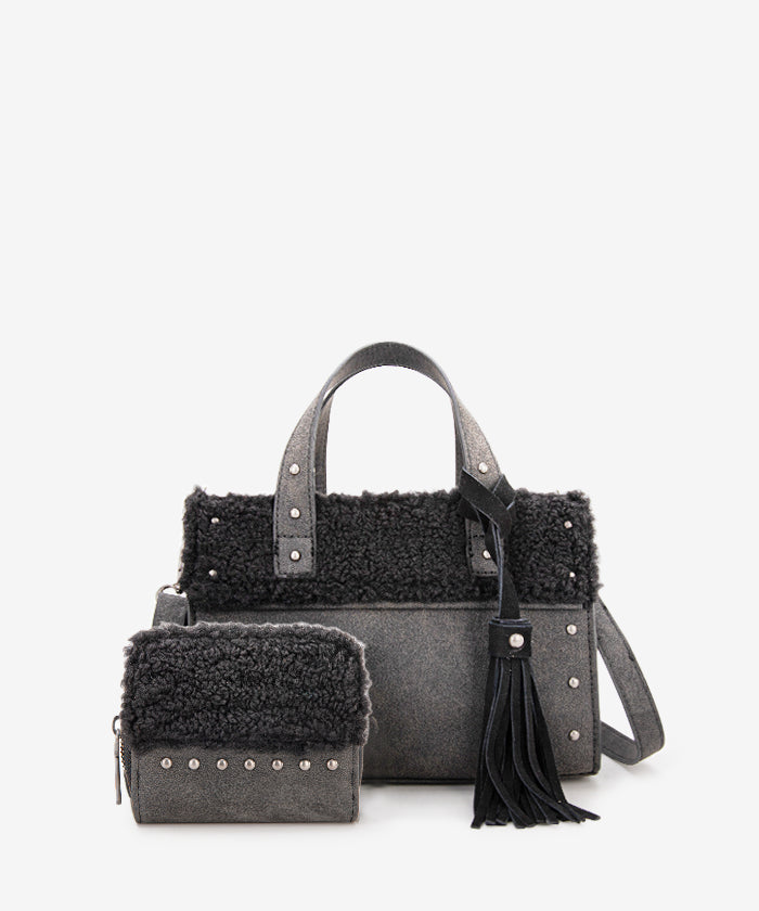 Wrangler_Faux_Shearling_Tote_Bag_Set Black