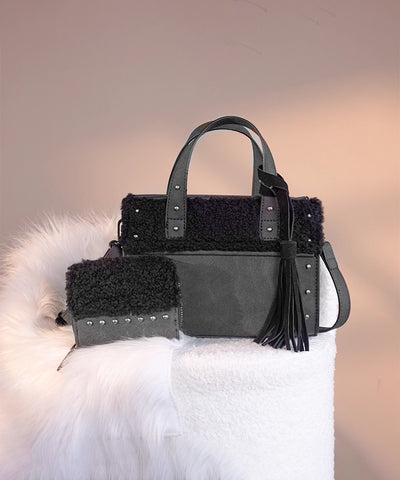 Wrangler_Faux_Shearling_Tote_Bag_Set Black