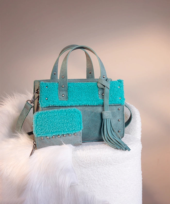 Wrangler_Faux_Shearling_Tote_Bag_Set Turquoise