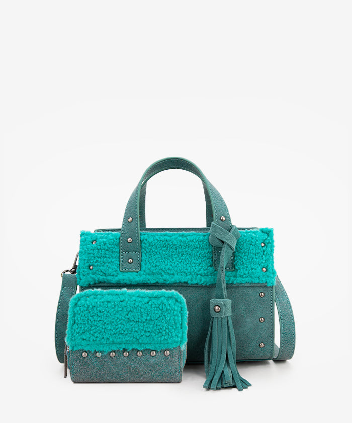 Wrangler_Faux_Shearling_Tote_Bag_Set Turquoise