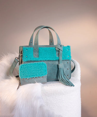 Wrangler_Faux_Shearling_Tote_Bag_Set Turquoise