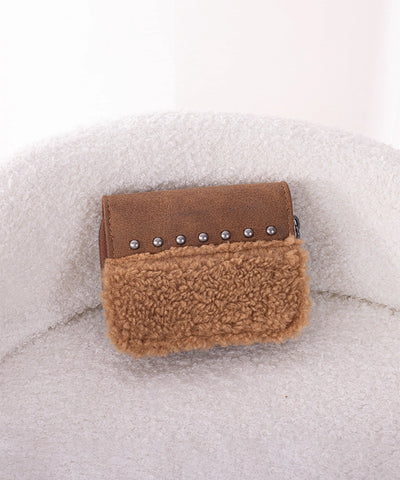 Wrangler Faux Shearling Wallet Brown