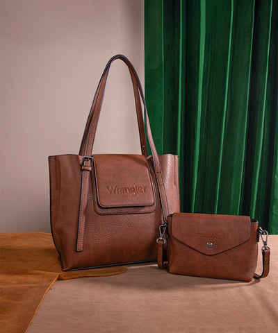 Wrangler Flap Shoulder Bag Set Brown