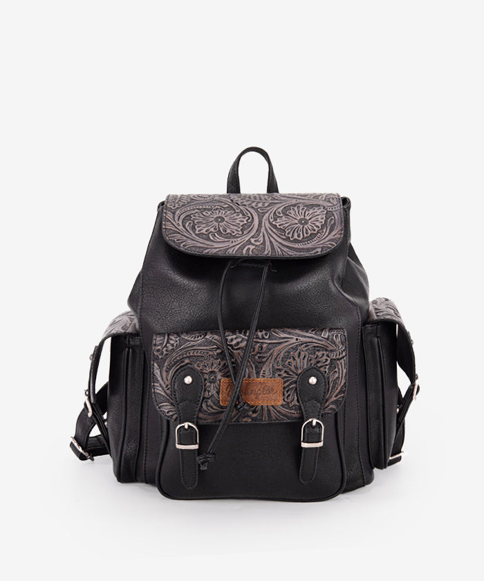 black tooled leather backpack Wrangler Floral Tooled Backpack