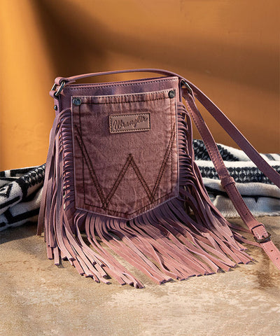 Wrangler Fringe Jean Denim Pocket Crossbody Bag Pink