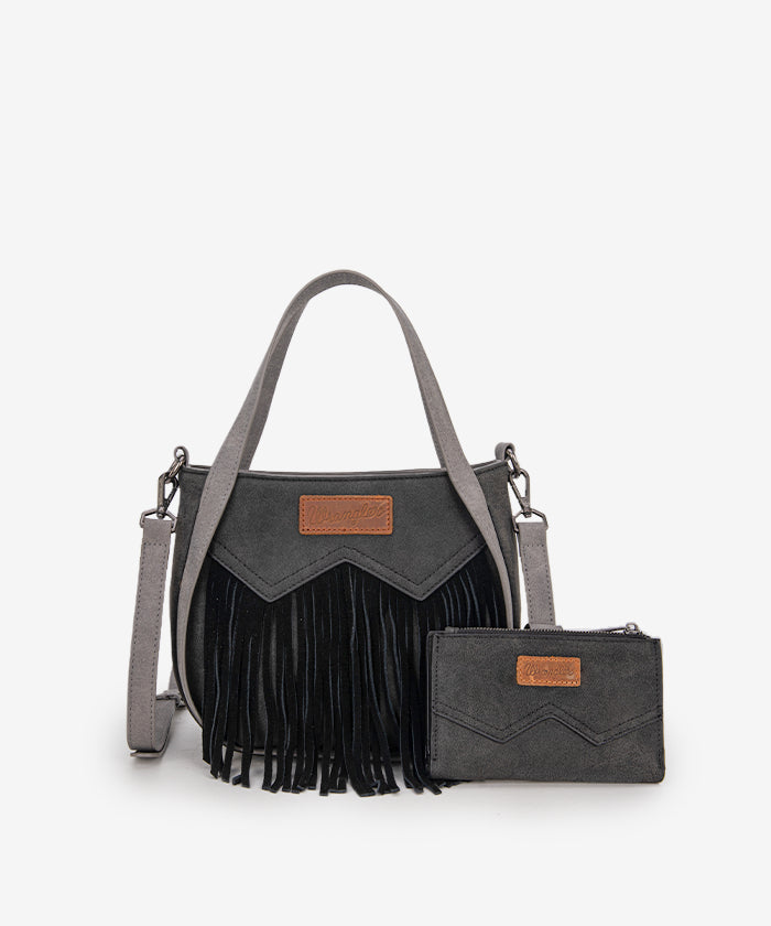 Wrangler Fringe Western Tote Bag Set Black