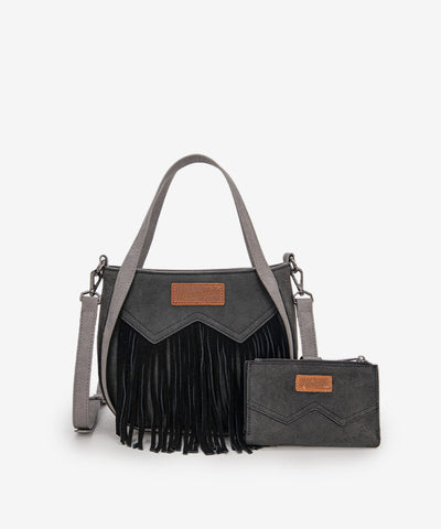 Wrangler Fringe Western Tote Bag Set Black