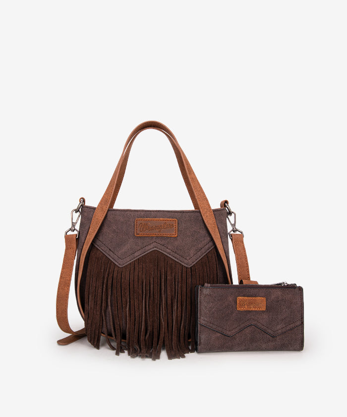 Wrangler Fringe Western Tote Bag Set Coffee