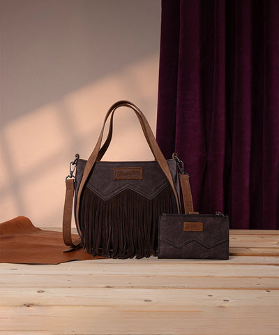 Wrangler Fringe Western Tote Bag Set Coffee