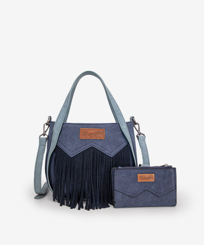 Wrangler Fringe Western Tote Bag Set Navy