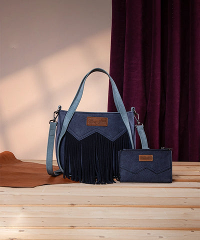 Wrangler Fringe Western Tote Bag Set Navy