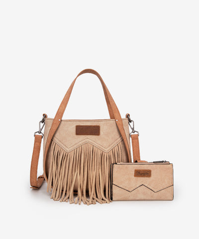 Wrangler Fringe Western Tote Bag Set Tan