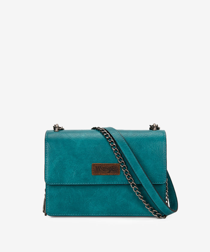 Wrangler Full-Grain Leather Flap Crossbody Purse Turquoise