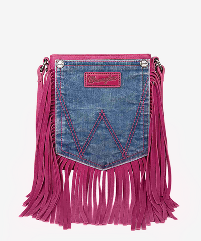 Wrangler Fringe Jean Denim Pocket Crossbody Bag - Montana West World