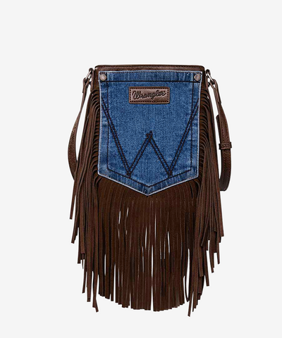 Wrangler Fringe Jean Denim Pocket Crossbody Bag - Montana West World