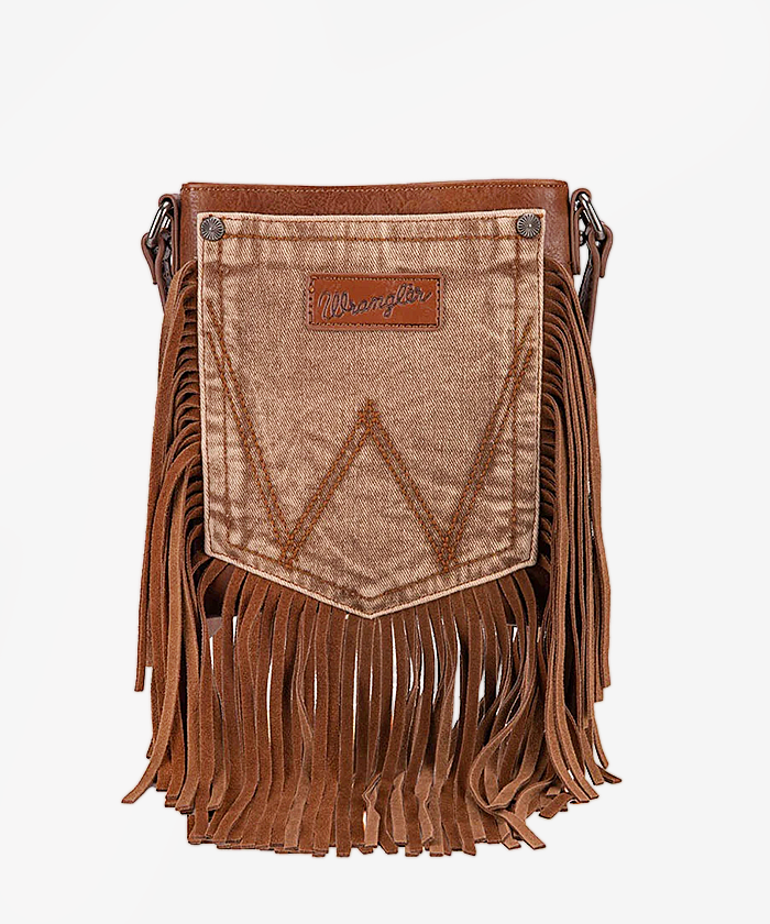 Wrangler Fringe Jean Denim Pocket Crossbody Bag - Montana West