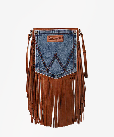 Wrangler Fringe Jean Denim Pocket Crossbody Bag - Montana West World