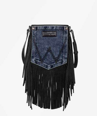 Wrangler Fringe Jean Denim Pocket Crossbody Bag - Montana West World