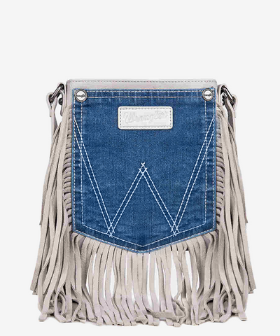 Wrangler Fringe Jean Denim Pocket Crossbody Bag - Montana West World